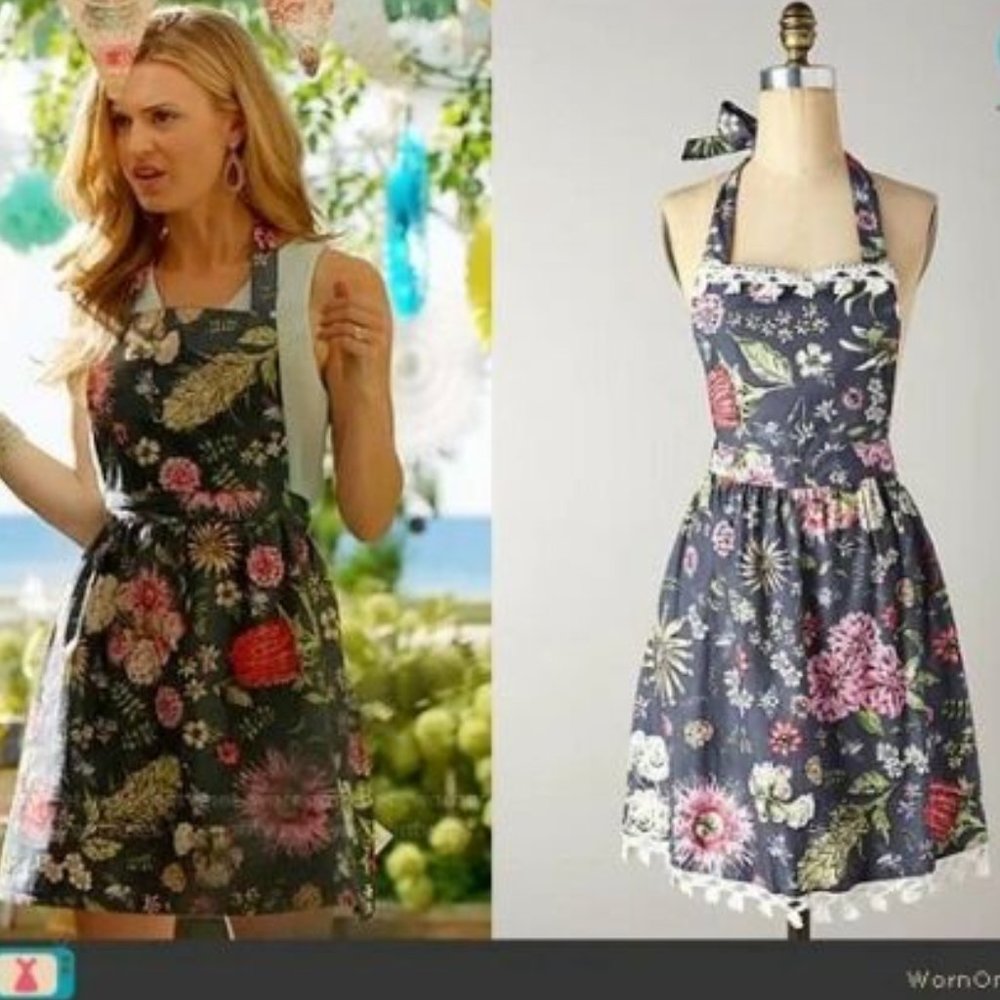 NWT Anthropologie Home Floral Crochet Butterfly Field Apron Navy One Size H12862 - Picture 1 of 8